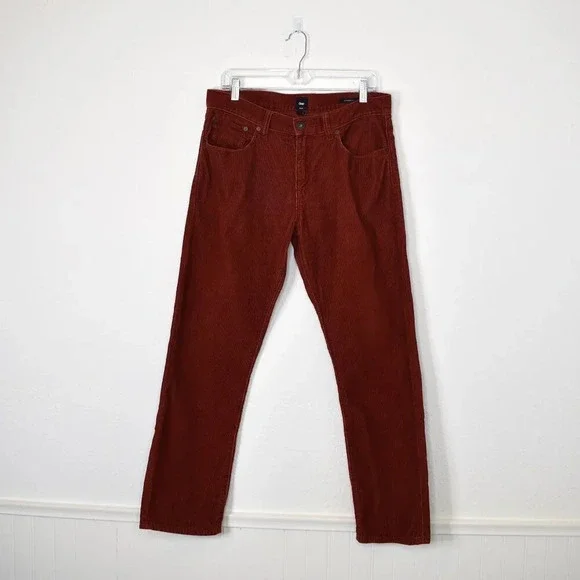 GAP Factory Mens Corduroy Pants Sz 32/30 Straight Fit 100% Cotton 5 Pocket Rust - Picture 1 of 16